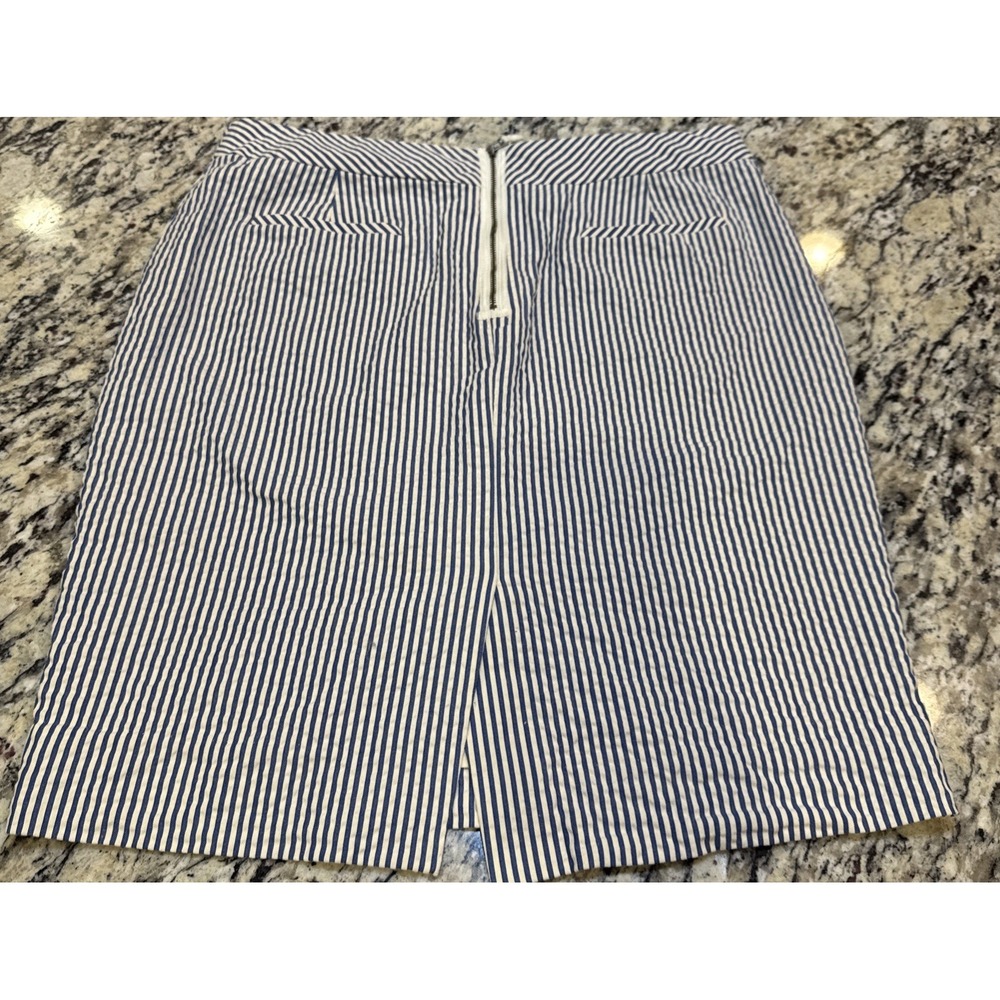 J.Crew Seersucker Pencil Skirt Womens Size 12 Blue White Striped Lined Preppy